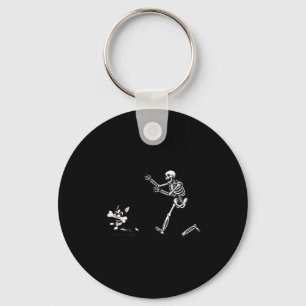 Funny Skeleton Chasing Terrier Halloween Dog Mum P Key Ring