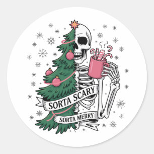 Funny Skeleton Christmas Sorta Merry Sorta Scary Classic Round Sticker