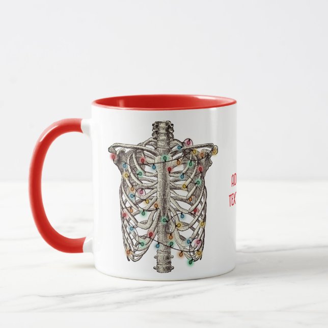 Funny Skeleton Christmas Tree Lights  X-Ray Red Mug (Left)