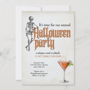 Funny Skeleton Cocktail Office Halloween Party Invitation
