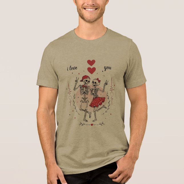Funny Skeleton Couple in Love Tri-Blend Shirt (Front)