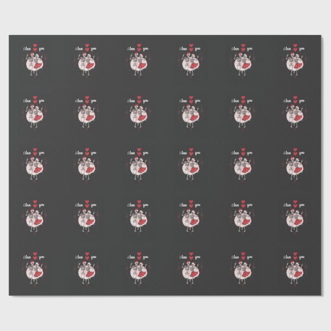 Funny Skeleton Couple in Love Wrapping Paper (Flat)