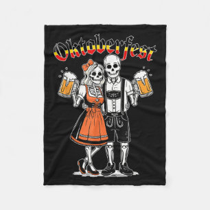Funny Skeleton Couple Pretzel Beer Party Adults  Fleece Blanket