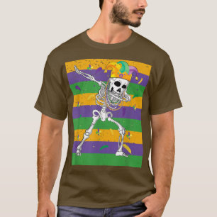 Funny Skeleton Dabbing Mardi Gras Skeleton Men Boy T-Shirt