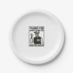 Funny Skeleton Dad Saying Yes Vintage Shirt Design Paper Plate