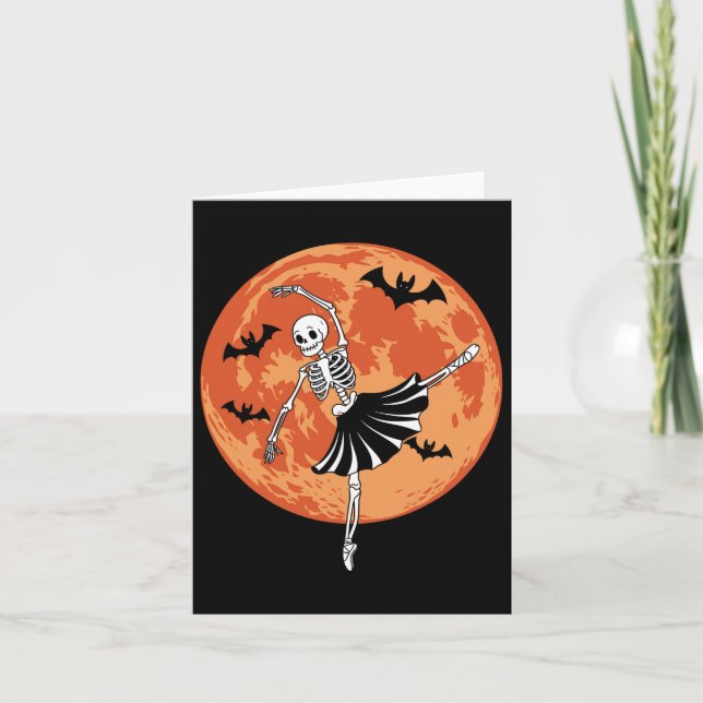 Funny Skeleton Dancing Ballet Lovers Spooky Hallow Card (Front)