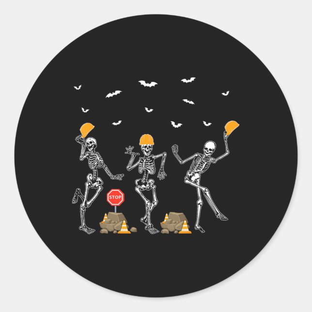 Funny Skeleton Dancing Construction Worker Costume Classic Round Sticker (Front)