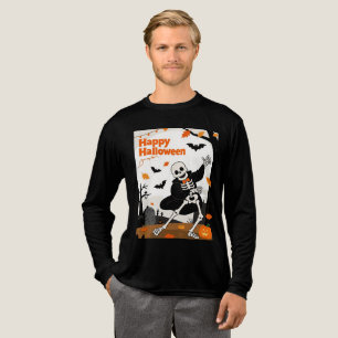 Funny Skeleton Dancing with "Happy Halloween" Bann Tri-Blend Shirt