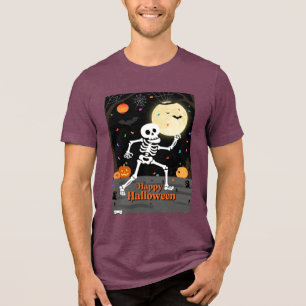 Funny Skeleton Dancing with "Happy Halloween" Bann Tri-Blend Shirt