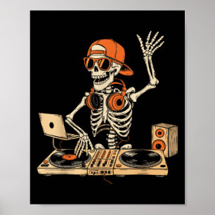Funny Skeleton Dj Halloween Costume Music Lovers M Poster
