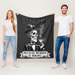 Funny Skeleton Drinking Coffee Halloween Fleece Blanket