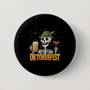 Funny Skeleton Drinking German Beer Men Women 6 Cm Round Badge