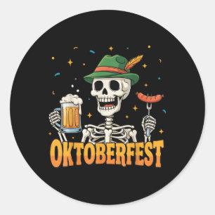 Funny Skeleton Drinking German Beer Men Women Classic Round Sticker