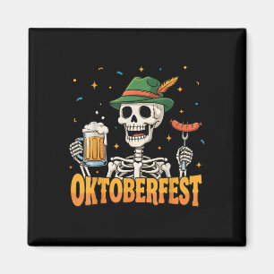 Funny Skeleton Drinking German Beer Men Women Magnet