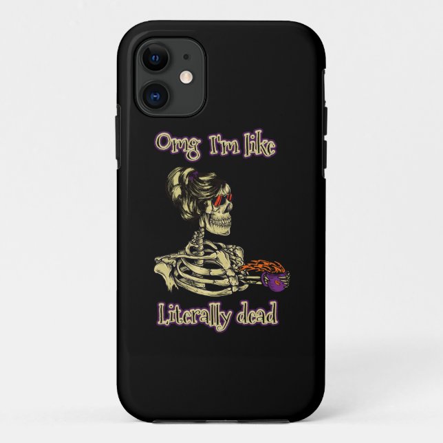 Funny Skeleton Drinking I'm literally Dead Coffee Case-Mate iPhone Case (Back)