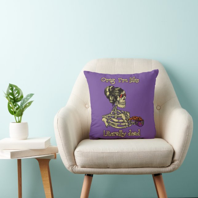 Funny Skeleton Drinking I'm literally Dead Coffee Cushion (Chair)