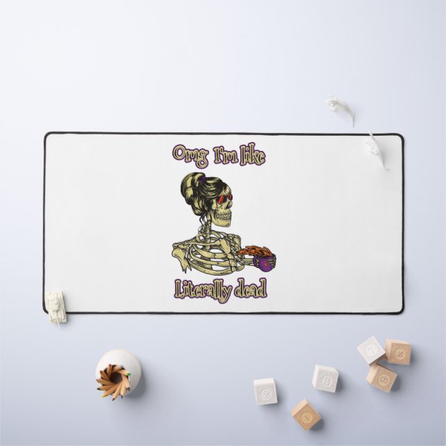 Funny Skeleton Drinking I'm literally Dead Coffee Desk Mat (Kids Table)