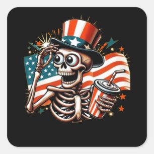 Funny Skeleton Drinking Square Sticker