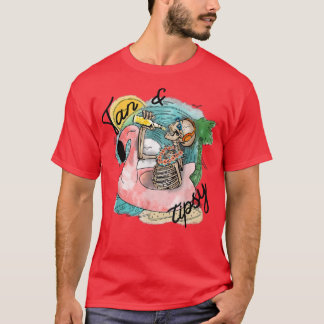 Funny Skeleton Drinking Tan and Tipsy Summer Beach T-Shirt