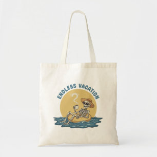 Funny Skeleton "Endless Vacation" Retro Dark Humou Tote Bag