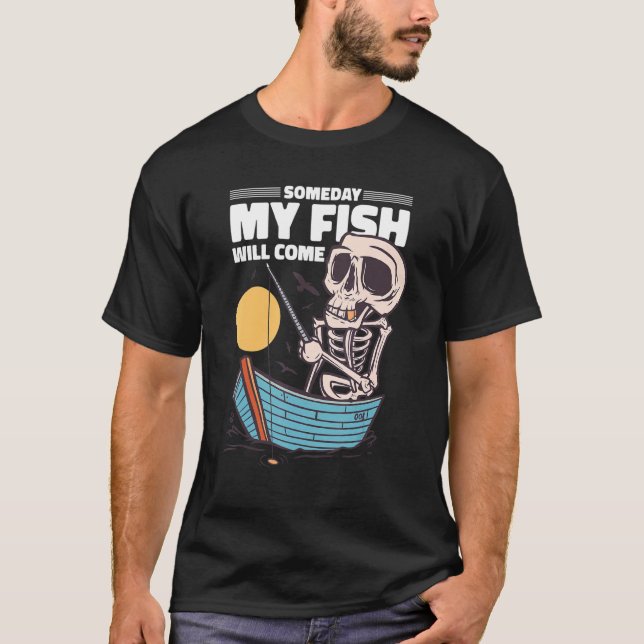 Funny Skeleton Fisherman Fishing T-Shirt (Front)