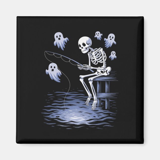 Funny Skeleton Fishing Lovers Spooky Halloween Fis Magnet (Front)
