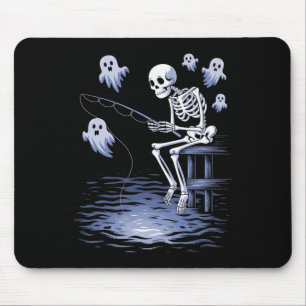 Funny Skeleton Fishing Lovers Spooky Halloween Fis Mouse Pad