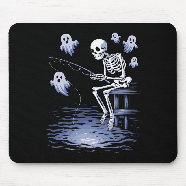 Funny Skeleton Fishing Lovers Spooky Halloween Fis Mouse Pad (Front)