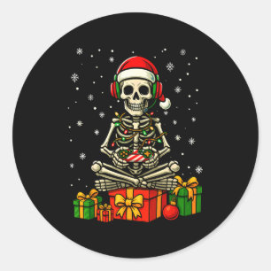 Funny Skeleton Game Controller Xmas Lights Men Wom Classic Round Sticker