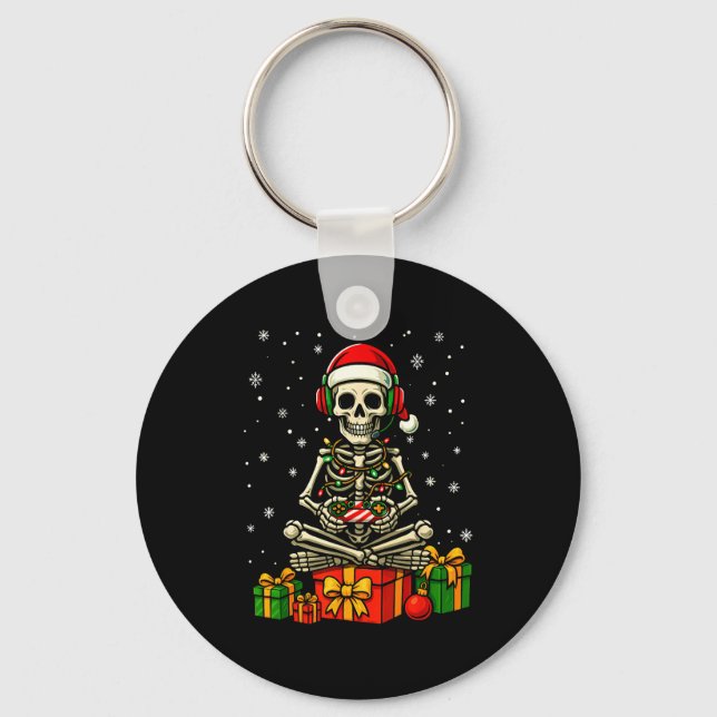 Funny Skeleton Game Controller Xmas Lights Men Wom Key Ring (Front)