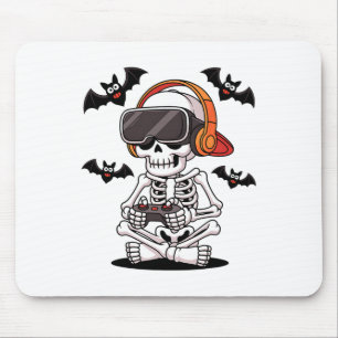 Funny Skeleton Gamer With Vr Headset Halloween Sty Mouse Pad