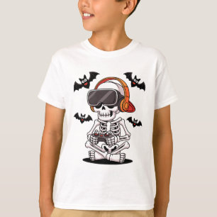 Funny Skeleton Gamer With Vr Headset Halloween Sty T-Shirt