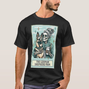 Funny Skeleton German Shepherd Mum Tarot Card Moth T-Shirt