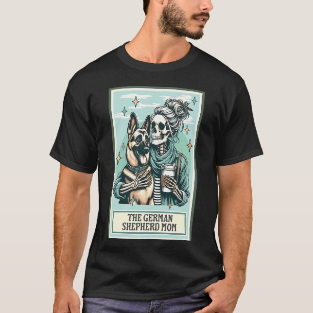 Funny Skeleton German Shepherd Mum Tarot Card Moth T-Shirt (Front)
