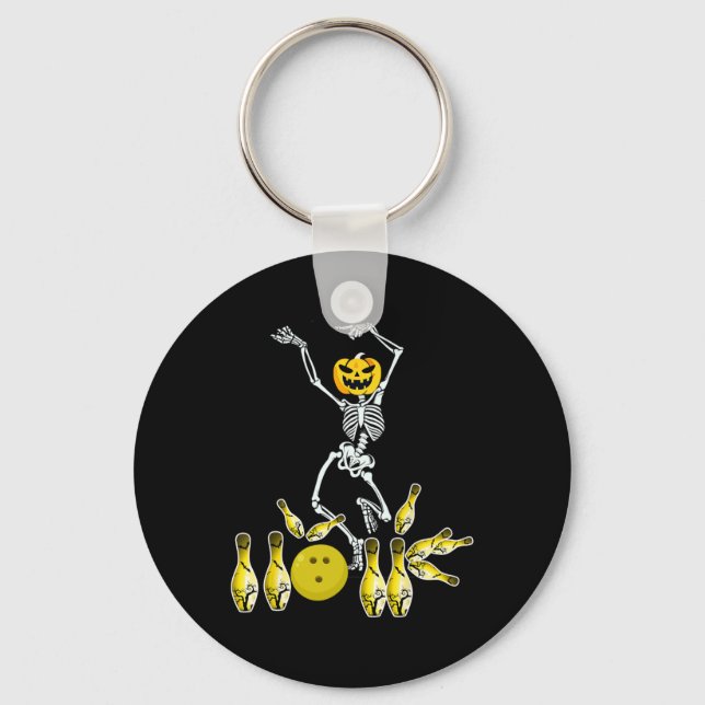 Funny Skeleton Halloween Bowling Shirt Bowler Gift Key Ring (Front)