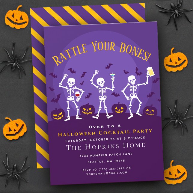 Funny Skeleton Halloween Cocktail Party  Invitation (Creator Uploaded)