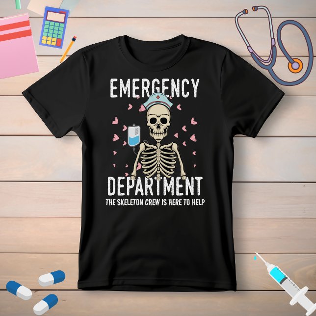 Funny Skeleton Halloween ER Nurse T-Shirt (Creator Uploaded)