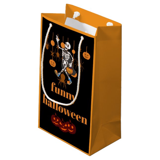 Funny Skeleton Halloween Small Gift Bag (Back Angled)
