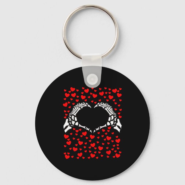 Funny Skeleton Hand Heart Love Valentine Gift Men  Key Ring (Front)