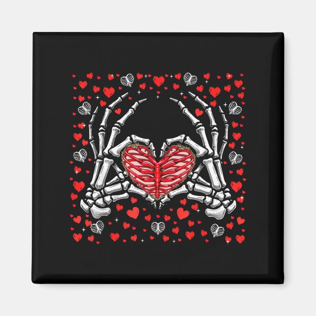 Funny Skeleton Hand Heart Valentines Day Bones Lov Magnet (Front)