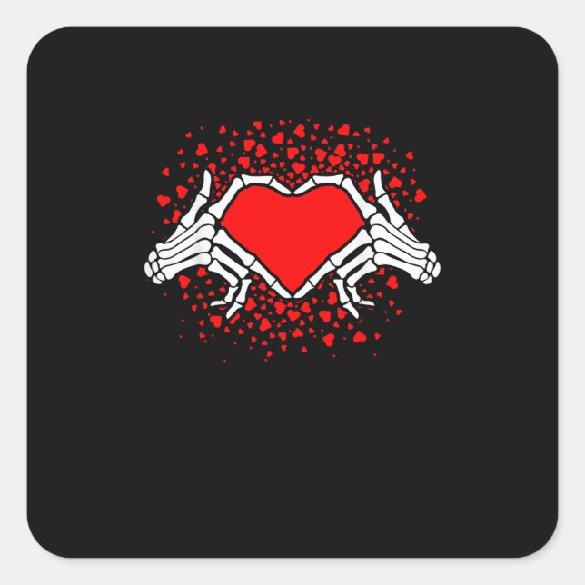 Funny Skeleton Hand Heart Valentines Day Square Sticker (Front)