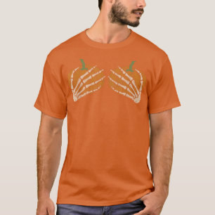 Funny Skeleton Hand Pumpkin Bra Halloween Costume T-Shirt
