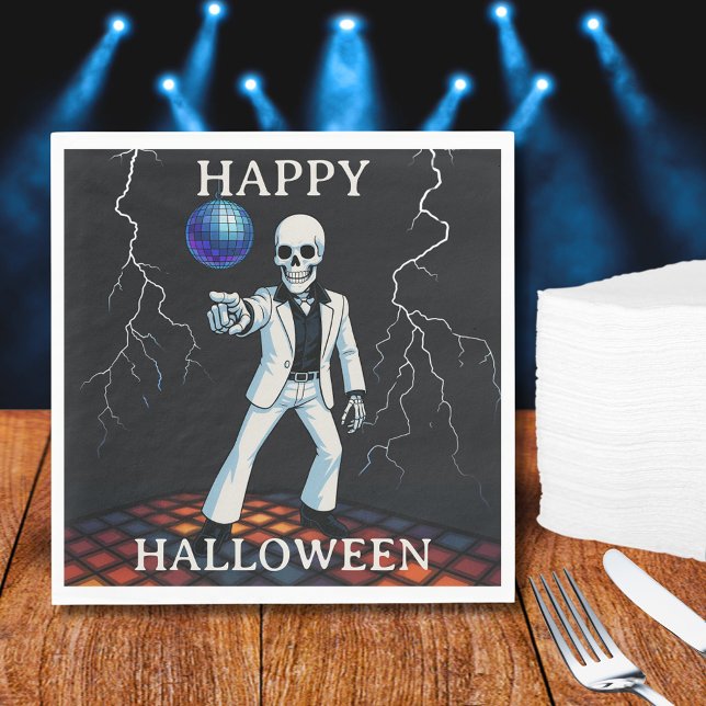 Funny Skeleton Haunted Disco Halloween Party Napkin (Funny Skeleton Haunted Disco Halloween Party Napkins)
