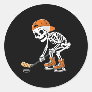 Funny Skeleton Hockey Player Cool Ice Skating Classic Round Sticker