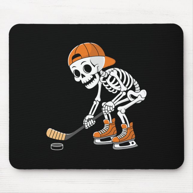 Funny Skeleton Hockey Player Cool Ice Skating  Mouse Pad (Front)