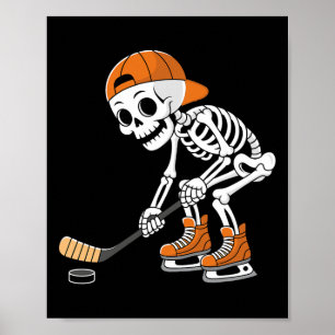 Funny Skeleton Hockey Player Cool Ice Skating Poster