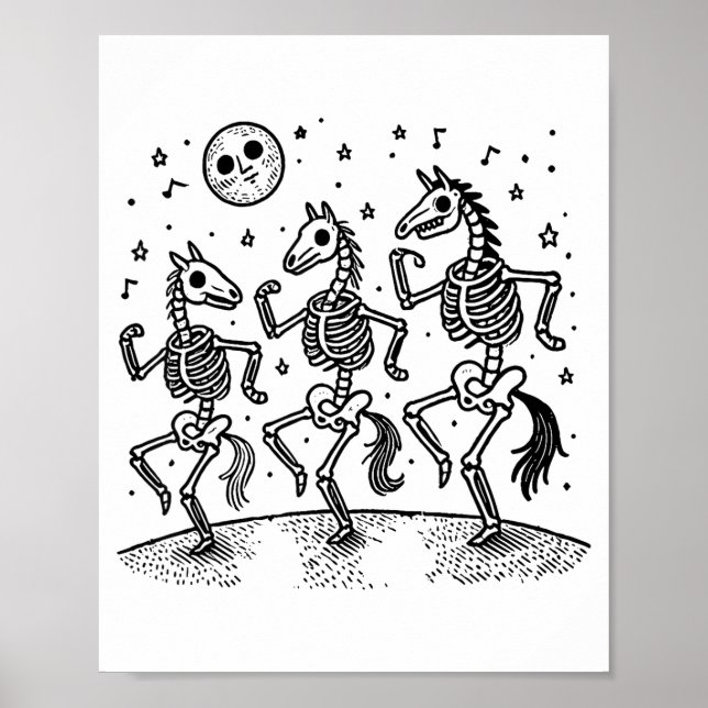 Funny Skeleton Horse Dancing Halloween Horse Lover Poster (Front)
