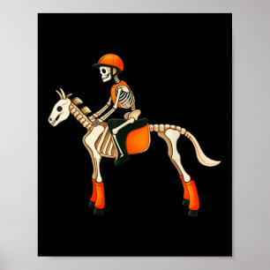 Funny Skeleton Horse Riding Halloween Costume Men Poster