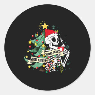 Funny Skeleton Hot Cocoa Sorta Merry Sorta Y Soky  Classic Round Sticker