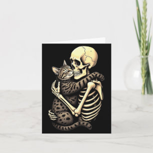 Funny Skeleton Hugging Cat Halloween Cat Lover Mom Card